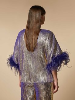 Marina Rinaldi Top Metallise Avec Plumes | Blouses Et Chemises