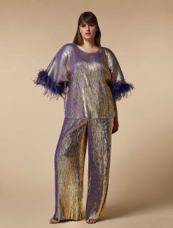 Marina Rinaldi Top Metallise Avec Plumes | Blouses Et Chemises