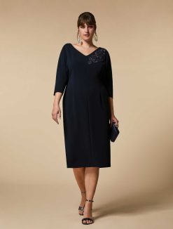 Marina Rinaldi Robe Fourreau En Cady Brodee | Robes