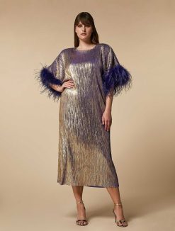 Marina Rinaldi Robe Metallisee Avec Plumes | Robes