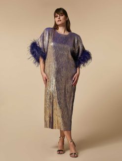 Marina Rinaldi Robe Metallisee Avec Plumes | Robes