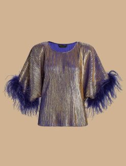 Marina Rinaldi Top Metallise Avec Plumes | Blouses Et Chemises