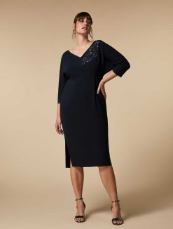 Marina Rinaldi Robe Fourreau En Cady Brodee | Robes