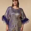 Marina Rinaldi Top Metallise Avec Plumes | Blouses Et Chemises