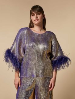 Marina Rinaldi Top Metallise Avec Plumes | Blouses Et Chemises